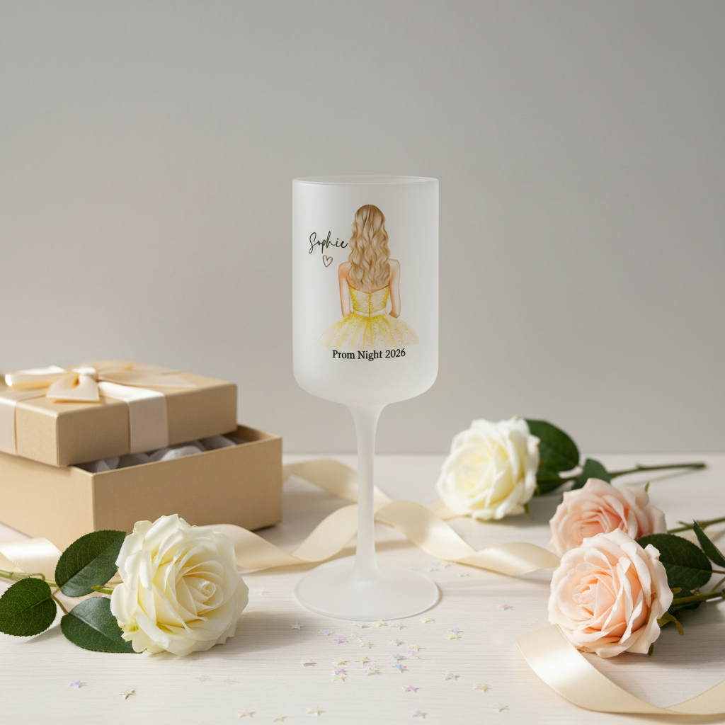 Prom glass with neutral backdrop and props